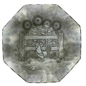 VTG American Forging USA Hammered Forged Aluminum Tray Farm Rooster Sunflower